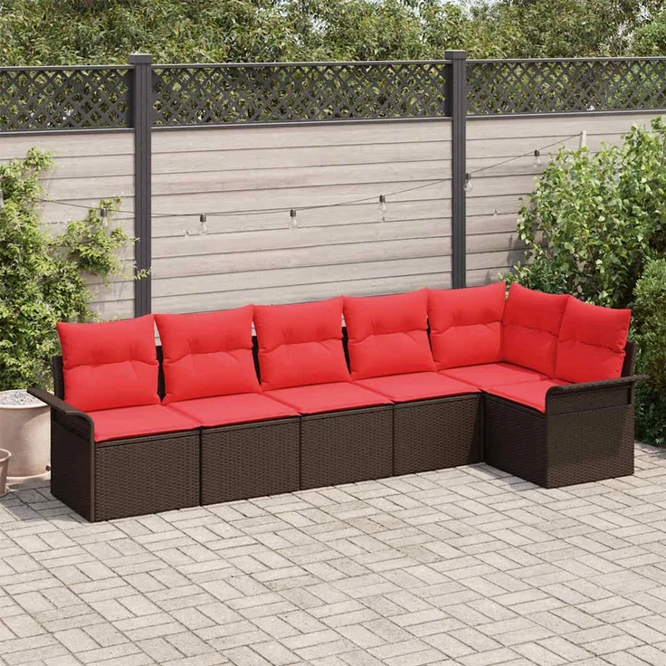 vidaXL Gartensofa-set mit Kissen 6 pcs Braun Poly-Rattan 3345384