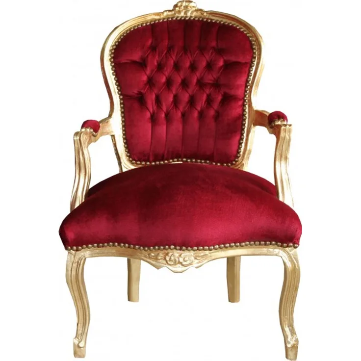 Casa Padrino Barock Salon Stuhl Bordeaux / Gold - Möbel