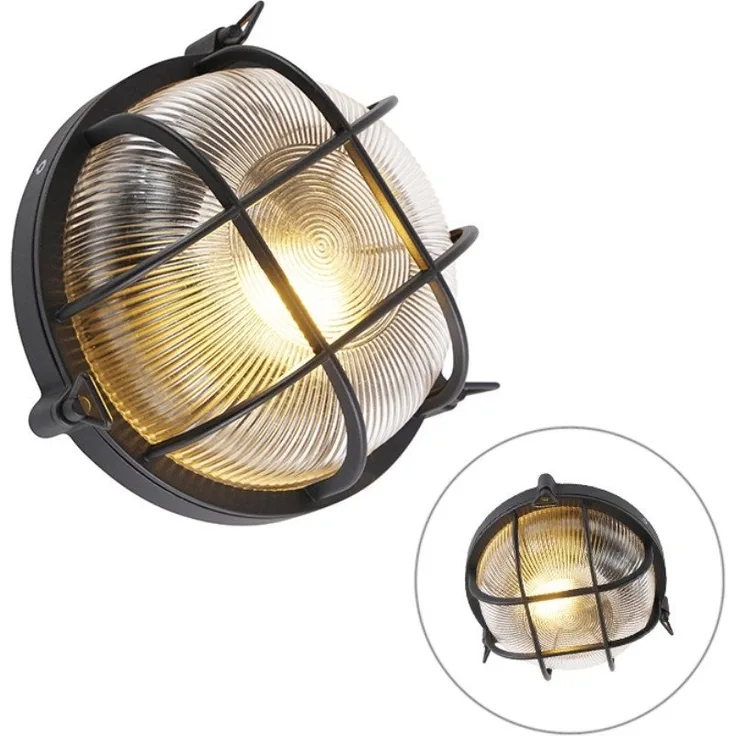 Qazqa Außen-Wandleuchte Nautica, ohne Leuchtmittel, E27, Schwarz, Industrie, Aluminium, 1-flammig