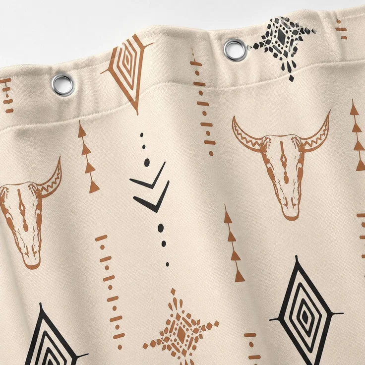 Duschvorhang mit Western-Indianer-Motiv, wasserdicht und schimmelresistent, Beige, 150 x 180 cm – Bild 3