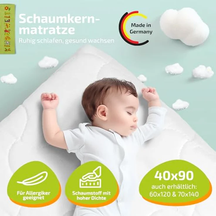 Babymatratze Schaumkernmatratze Comfort 7 cm 40 x 90 cm weiß, KiNDERWELT, 7 cm hoch – Bild 3