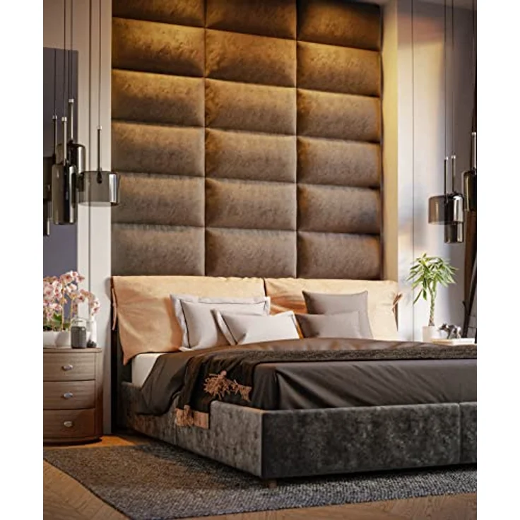Muralo Samt Wandkissen Stoff Polsterpaneel Schlafzimmer Wohnzimmer Bett Wandpolster Bettkopfteil Lendekissen Modern Luxus Gepolstert Polster Paneel (Graphit, 60 cm x 40 cm) – Bild 2