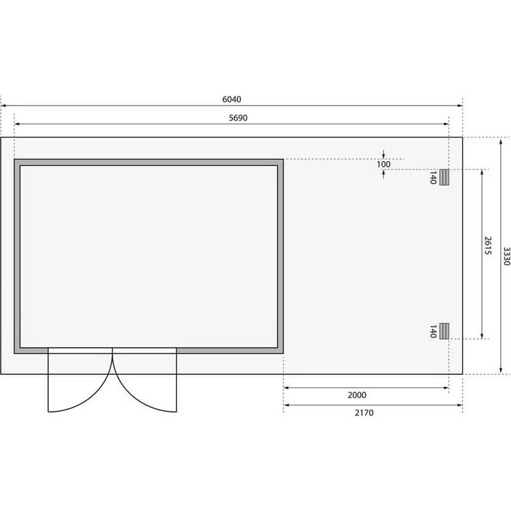 Gartenhaus Bastrup 8 - 570x297 cm mit Anbaudach 2,00 m mit Rückwand, 28 mm Holz naturbelassen, Karibu – Bild 2