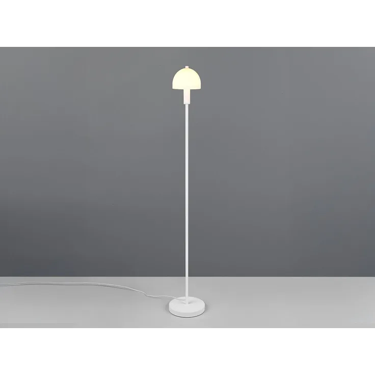 Kleine Stehlampe GLENN Weiß mit Metallfuß und Lampenschirm Glas, Höhe 120cm