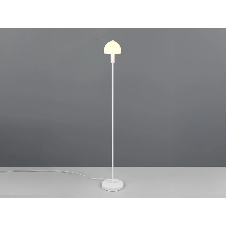 Kleine Stehlampe GLENN Weiß mit Metallfuß und Lampenschirm Glas, Höhe 120cm – Bild 1