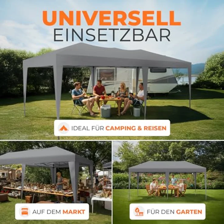 Kronenburg Faltpavillon wasserdicht Pavillon mit 6 Seitenteilen, Gartenzelt, 3x6 m - mit UV Schutz 50+, Grau – Bild 8