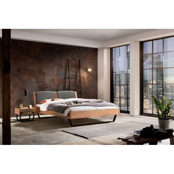 Hasena Massivholzbett Marola Wildeiche, gepolstertes Kopfteil 200x220 cm, Fußhöhe 20 cm – Lounge – Bild 2