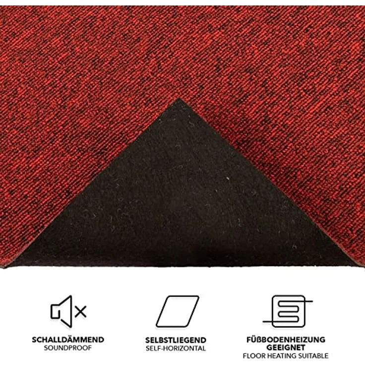 KARAT Teppichfliesen Moskau 50x50 cm selbstliegend - 48 Stück Set - 12m² - strapazierfähiger Teppich Bodenbelag mit hochwertigem Schlingenflor für Haus & Büro - antistatisch mit Bitumen Rücken - Rot – Bild 4