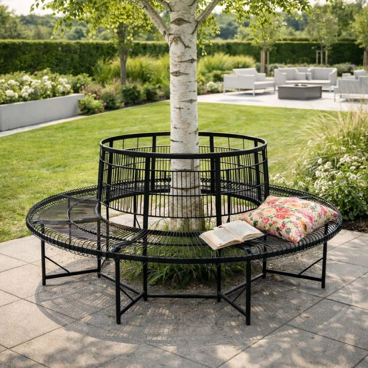 DanDiBo Baumbank Rund Wetterfest Metall D-200cm 96723 Gartenbank Rundbank Sitzbank Bank Schmiedeeisen Parkbank – Bild 4