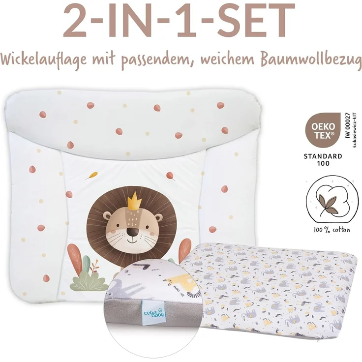 Ceba Baby® Wickelauflage 75x72 cm – Weiche Baby Wickelunterlage - Wasserdicht, abwaschbar - inkl. abnehmbarem Baumwollbezug – Für Jungen und Mädchen – OEKO-TEX® Standard 100 – Made in EU – Bild 2