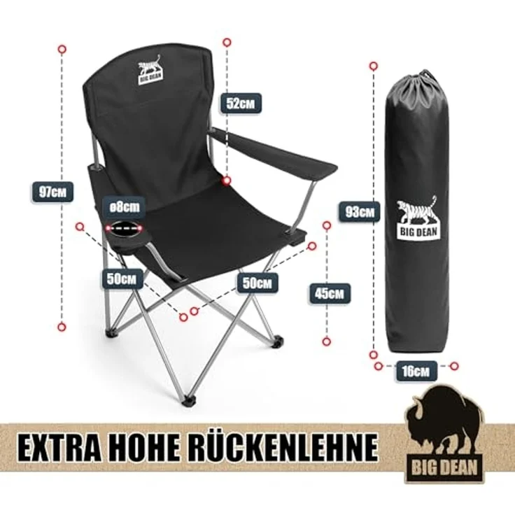 BigDean Campingstuhl 2er Set Campingstuhl extra hohe Lehne max. 150kg belastbar Faltstuhl (Set, 1 St), Verlässlich, Stabil, leicht, Schmutz & Wasser abweisen. – Bild 2