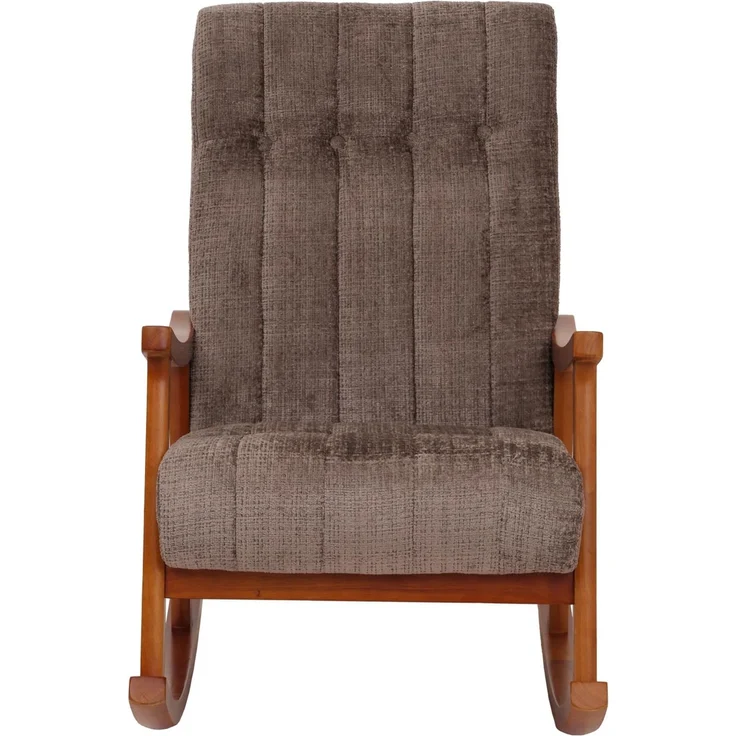 Schaukelstuhl HWC-K10, Relaxsessel, Holz FSC® Stoff/Textil Chenille (465g/m²) ~ braun, Gestell Walnuss-Optik – Bild 7