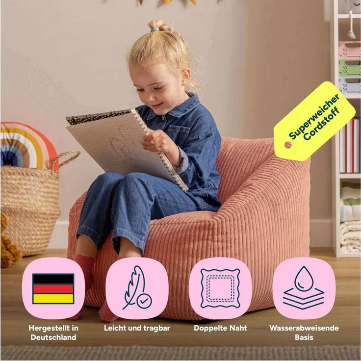 icon Sitzsack Kinder aus Cord Flauschig „Natalia“, 55x44cm, Made in Germany, für Kinderzimmer – Bild 3