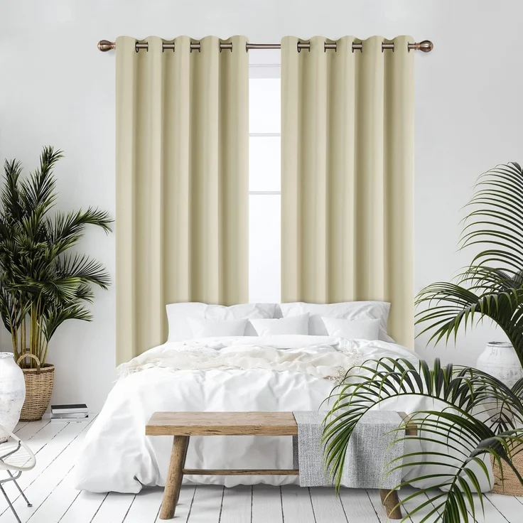 Deconovo Verdunkelungsvorhang Gardine Wohnzimmer Thermogardine Kälteschutz Ösen, 229x168 cm(HöhexBreite), Beige, 2er Set – Bild 2