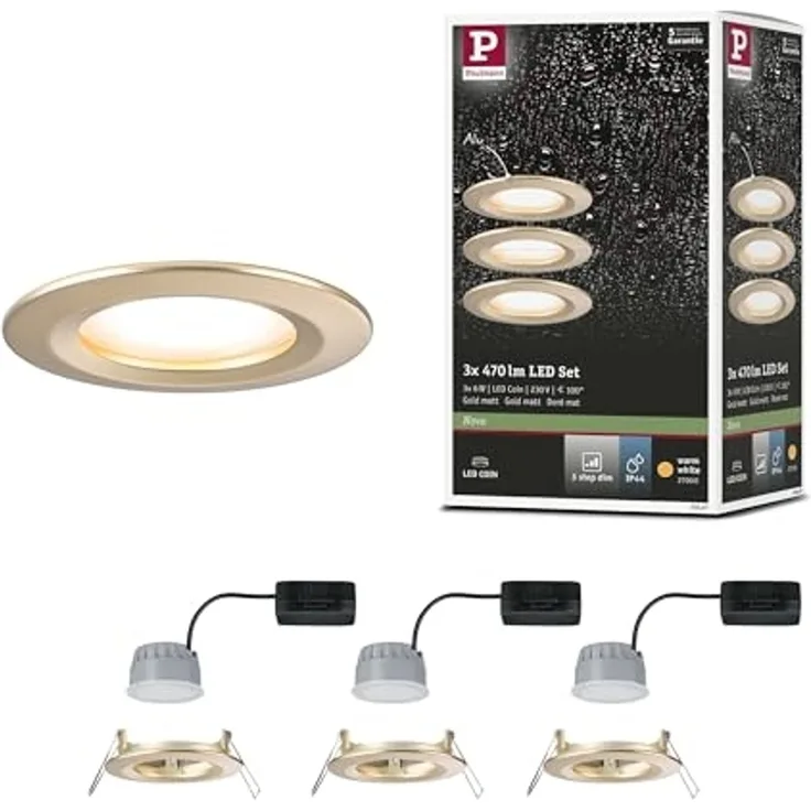 Paulmann 92407 Einbauleuchte LED Nova Coin 3er-Set 74mm gold 3-Step-Dim IP44