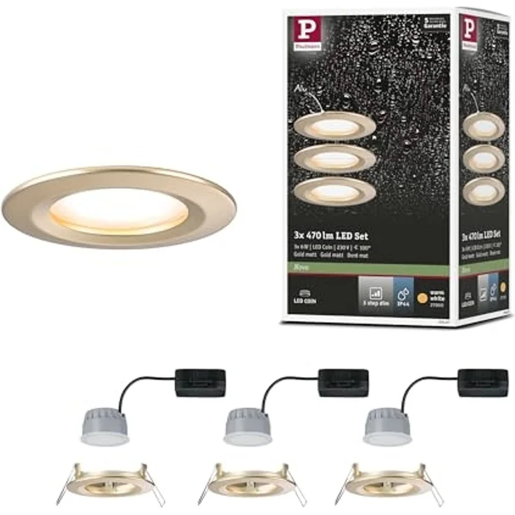 Paulmann 92407 Einbauleuchte LED Nova Coin 3er-Set 74mm gold 3-Step-Dim IP44 – Bild 1