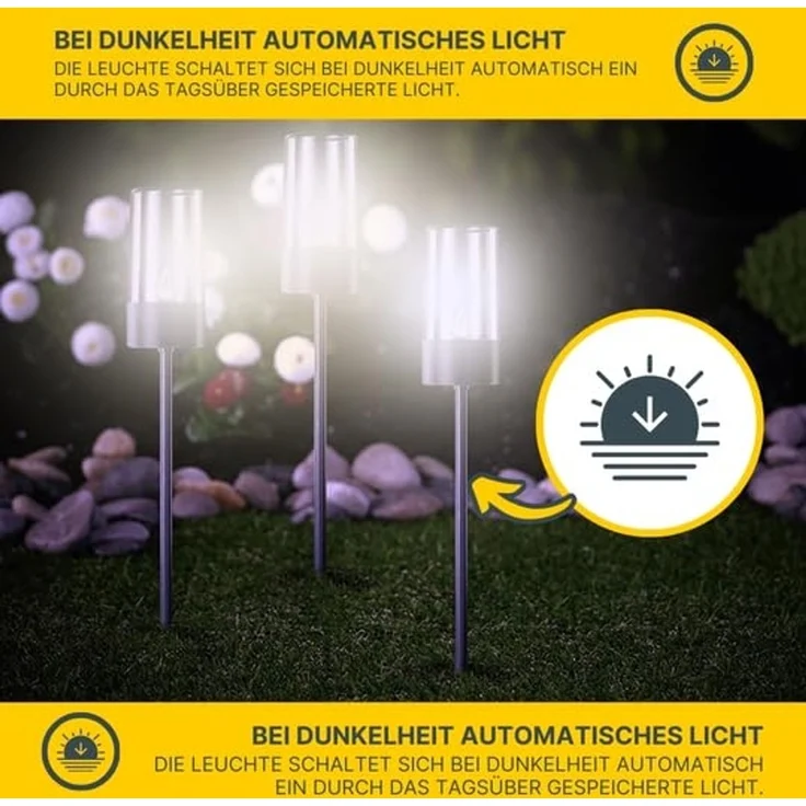 MeLiTec LED Solarleuchte Edelstahl Solarfackel, SO37-1, LED fest integriert, warmweiß, 3er Set – Bild 3