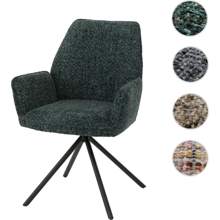 Esszimmerstuhl HWC-G67, Küchenstuhl, drehbar Auto-Position Metall Chenille (410g/m²) ~ Gestell schwarz, dunkelgrün – Bild 9