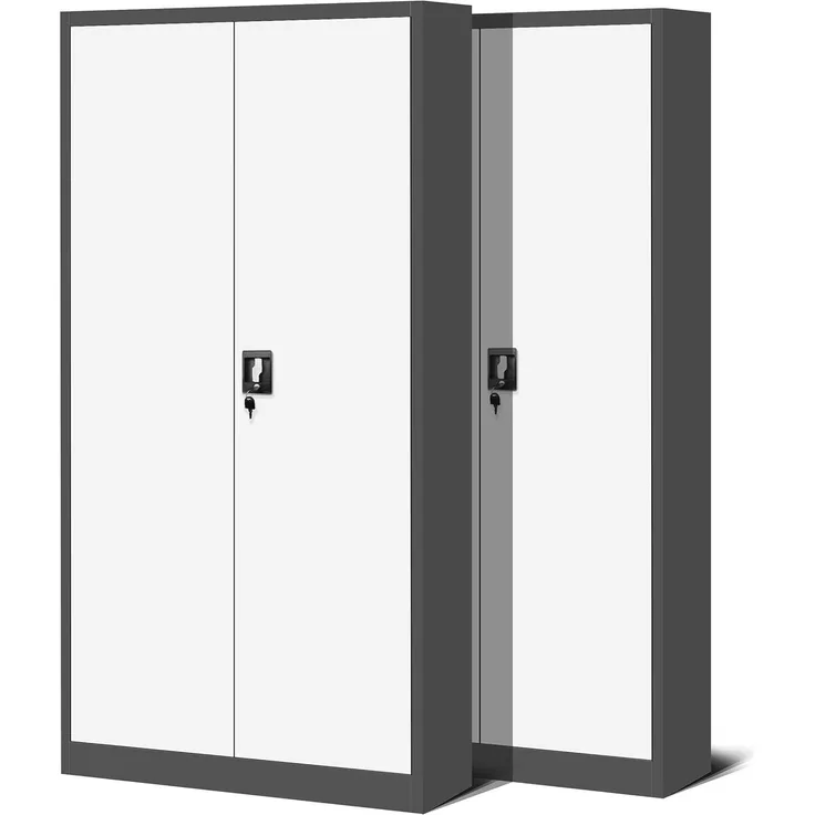 2er Set Aktenschrank C001H Büroschrank Metallschrank Stahlschrank Werkzeugschrank Stahlblech Pulverbeschichtet Flügeltürschrank Abschließbar 195 x 90 x 40 cm (anthrazit/weiß)