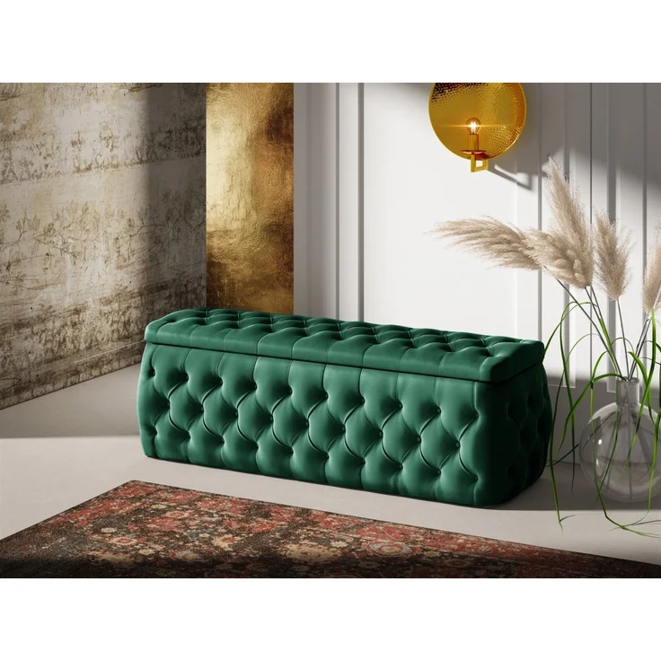 Polsterhocker mit Stauraum ERNESTO 140x50x45 cm Elisa Velvet Dunkelgrün – Bild 1