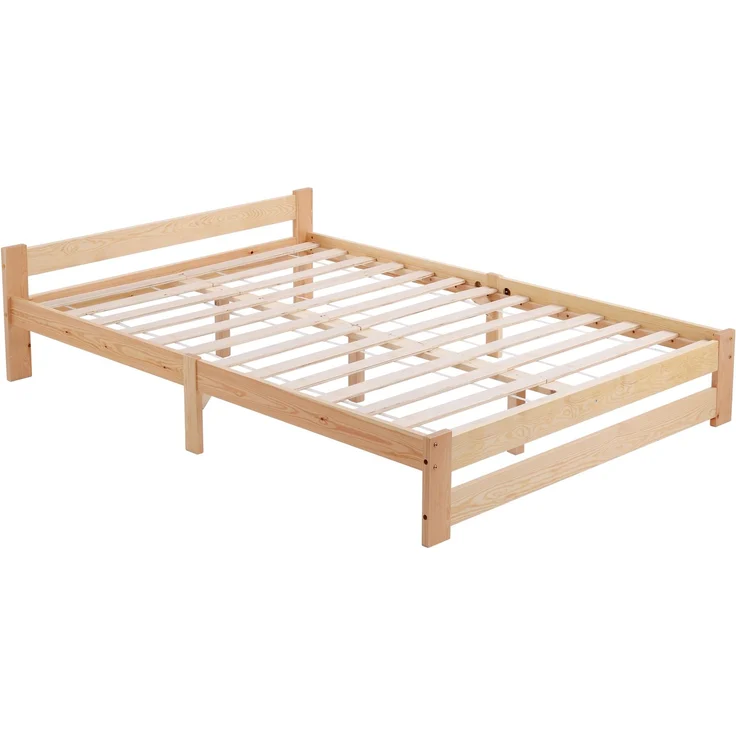 Solide Massivholzbett Futonbett Massivholz Natur Bett aus mit Kopfteil und Lattenrost , Natur (200x140cm) – Bild 9