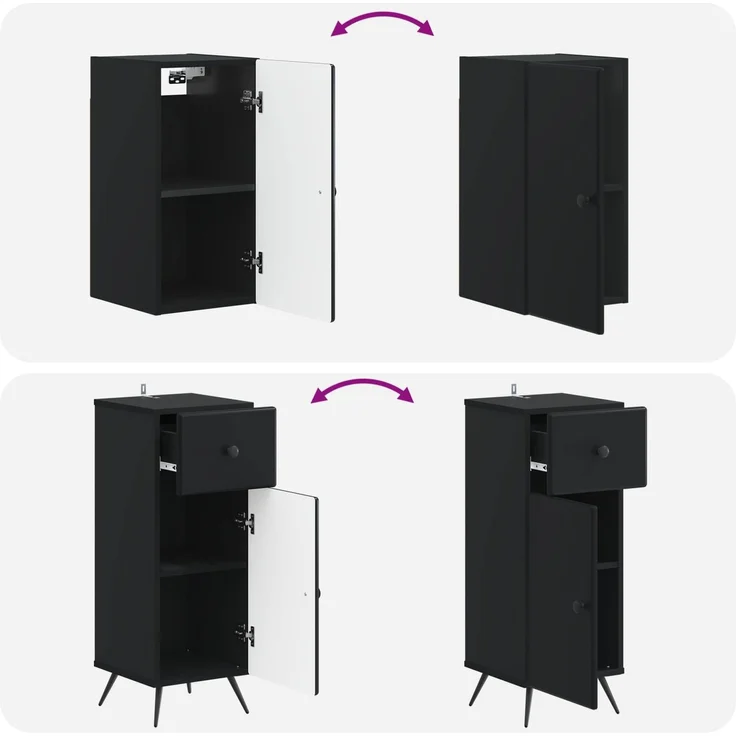 vidaXL 4-teiliges Badezimmer-Schrank-Set BREDA Schwarz Holzwerkstoff 3417964 – Bild 9
