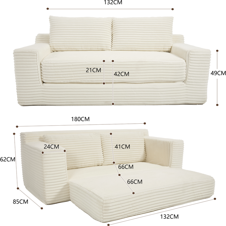 ZUBALIYA SchlafSofa mit Cordbezug, für Wohnzimmer und Apartments, mit stabilem Untergestell, für den täglichen Gebrauch – Bild 6