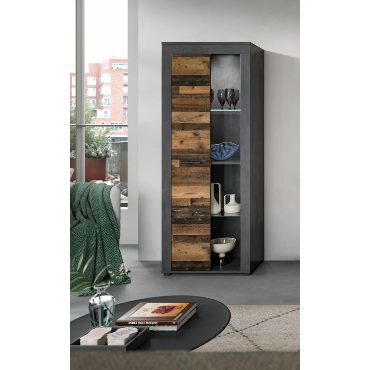 xonox. home Wohnen Jam X8BB4T10 Vitrine Glasvitrine Dekoschrank Glas-Kommode in Old Wood/Matera Nachbildung, ca. B/H/T: 60 x 159 x 35 cm – Bild 6
