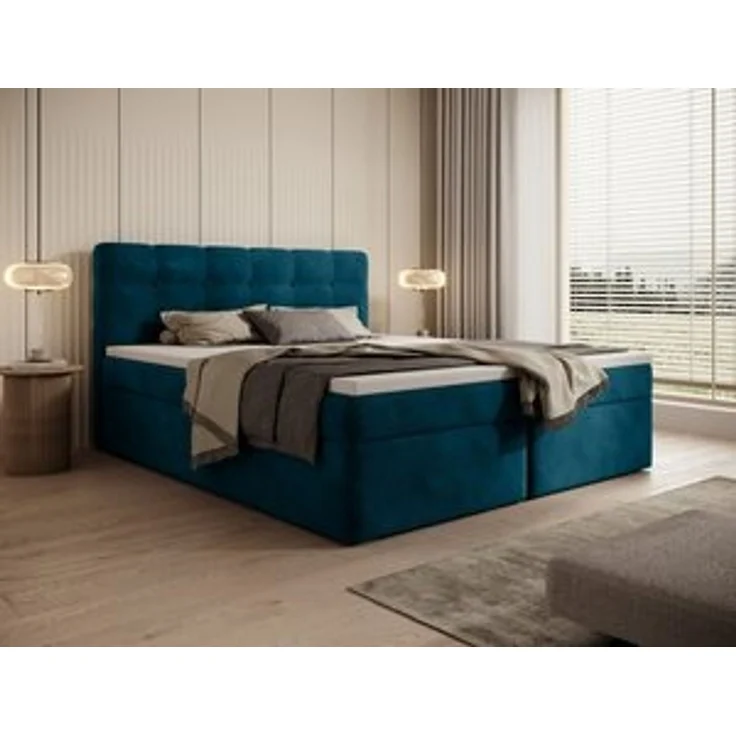 thematys Boxbett Luxus mit Bettkasten 160x200cm, mit Bonnellfederkernmatratze H3, Bouclé/Velours, mit Stauraum, mit 3 cm Topper, Blau (Holland 86), Art.-Nr. S0WGG0ANPHC – Bild 7