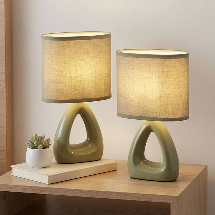 Tischleuchte, Keramik Textil, grün, H 30 cm – Bild 3