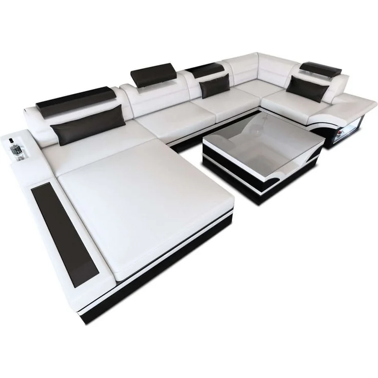 Sofa Dreams - Mini Luxus-Wohnlandschaft Mezzo mit LED-Beleuchtung - Kunstleder - Grau-Schwarz - Links – Bild 10