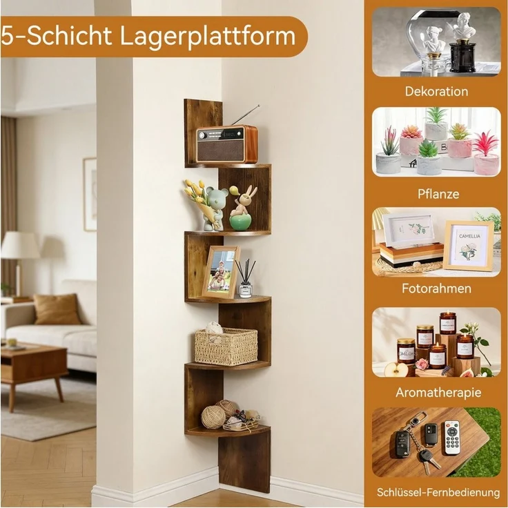 BlingBin Eckregal Wandregal Eckregale zur Wandmontage Bücherregal hängend 5 Ebenen, 1 Packung 1-tlg, Wandablage,Wandeckregal,Hängeregal Schweberegal,Regal,Platzsparend – Bild 2