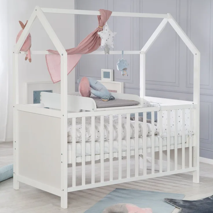 roba Wickelplatte - inkl. Wickelauflage 'roba Style' grau - Zum Aufsetzen auf Baby- & Kinderbetten - Weiß