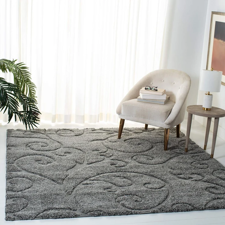 SAFAVIEH Zottelig Teppich für Wohnzimmer, Esszimmer, Schlafzimmer - Florida Shag Collection, Hoher Flor, Grau, 201 X 201 cm