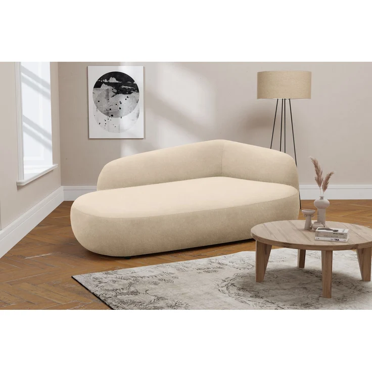 DOMO. collection Recamiere 700013, Liege mit Zierkissen, oval, Füße mit Filzgleitern, Chaiselongue, Sofa, Polstergarnitur, 183 x 105 x 75 (BxTxH), beige – Bild 12