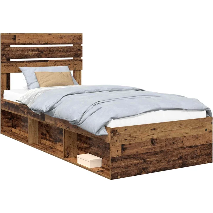 vidaXL Bettrahmen Altholz 90 x 190 cm Massives Kiefernholz 3411469 – Bild 1