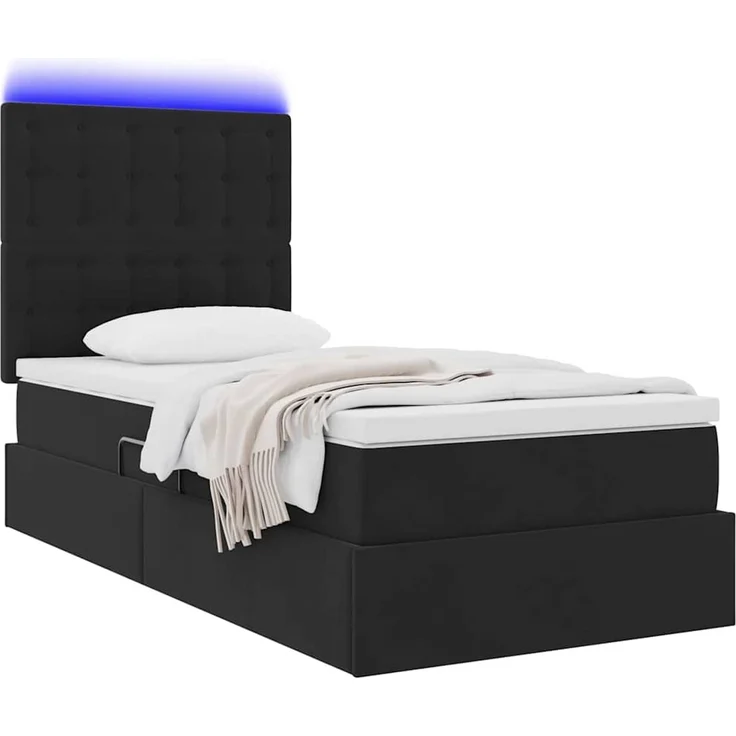 vidaXL LED-Speicherbett mit Matratze Schwarz 100 x 200 cm Samt 3372767 – Bild 3