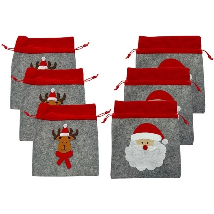 Annastore Geschenkbox Weihnachts-Filzbeutel - Geschenkbeutel mit Rentier und Nikolaus (6 St), Geschenkverpackung Wiederverwendbar – Bild 2