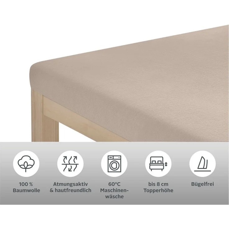 OTTO home Spannbettlaken Topper Basic, in Gr. 90x200, 140x200 oder 180x200 cm, Baumwoll-Jersey, Gummizug: rundum, (2 Stück), Baumwolle, Matratzen bis 8 cm Höhe, Bettlaken, Spannbetttuch, Laken – Bild 1