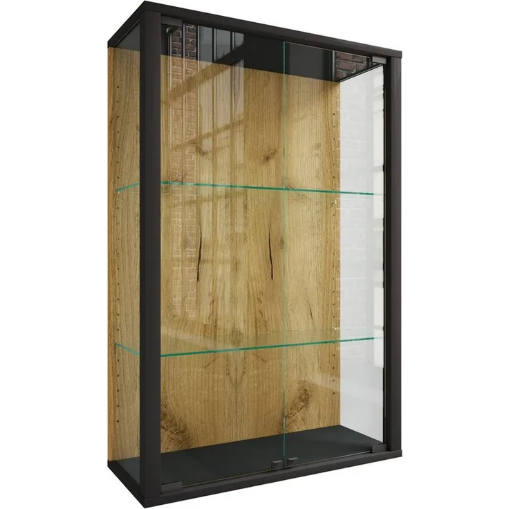 VCM Wandvitrine Udina 921805 Schwarz / Honig-Eiche H. 80 x B. 60 x T. 25 cm