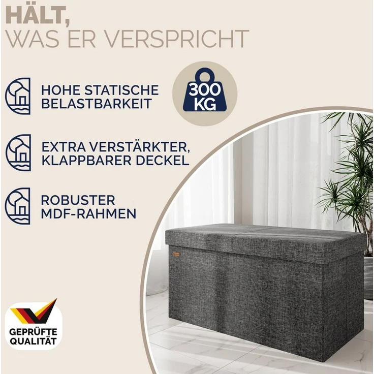 Sitztruhe faltbar Aufbewahrungsbox Truhenbank Sitzbank Sitzhocker Truhe Bank grau – Bild 2