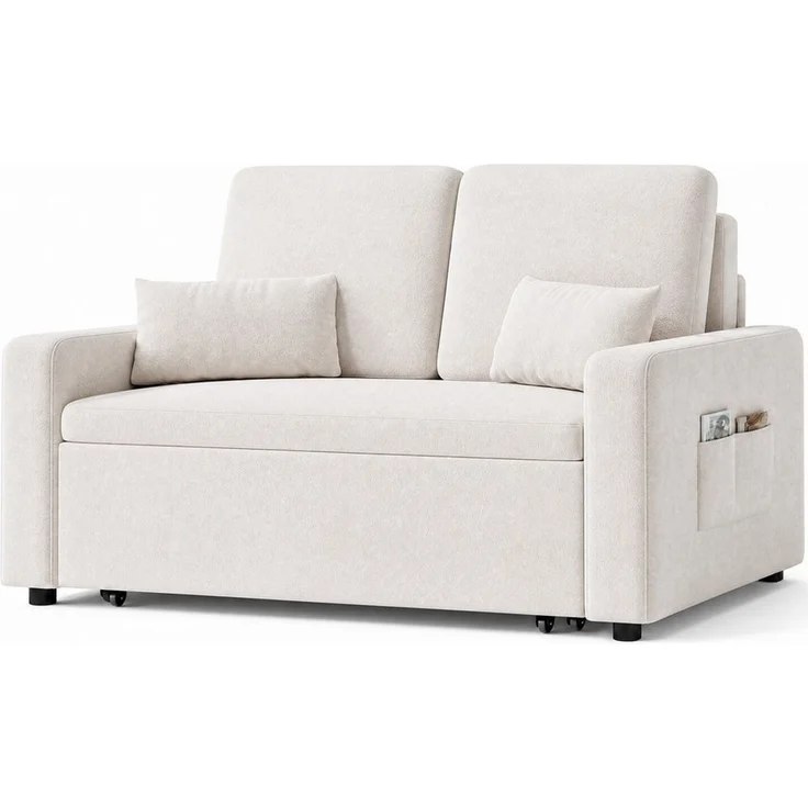 Blishom Schlafsofa 2-Sitzer-Schlafsofa aus Velours, ausziehbar, Liegefläche 117 x 196 cm, Mit Seitentaschen und zwei Zierkissen für Wohn- und Gästezimmer – Bild 2