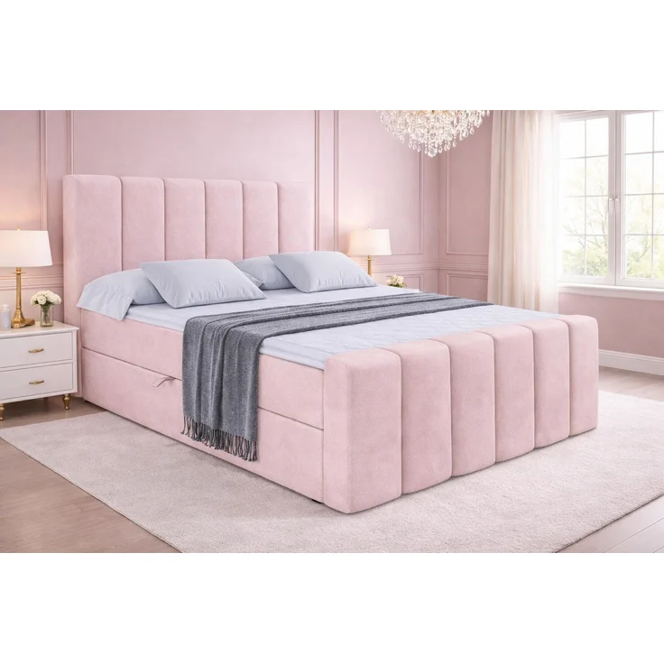 KRISAN MÖBEL Polsterbett JULIETT 120 x 200 cm mit Stauraum, Bettkasten, gepolstertem Kopf- und Fußteil, modernes Doppelbett, in Rosa inkl Topper – Bild 2