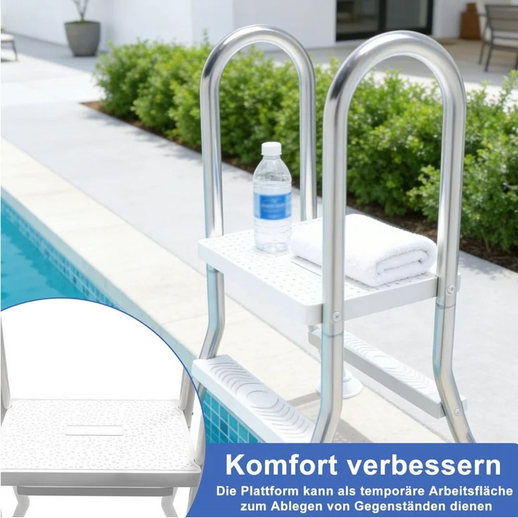 FIVMEN Poolleiter Edelstahl 304 Schwimmbadleiter mit Rutschfest Kunststofftrit, Doppelseitige Pool-Leiter, Pool Einstiegssystem Leiter max. 150 kg – Bild 4