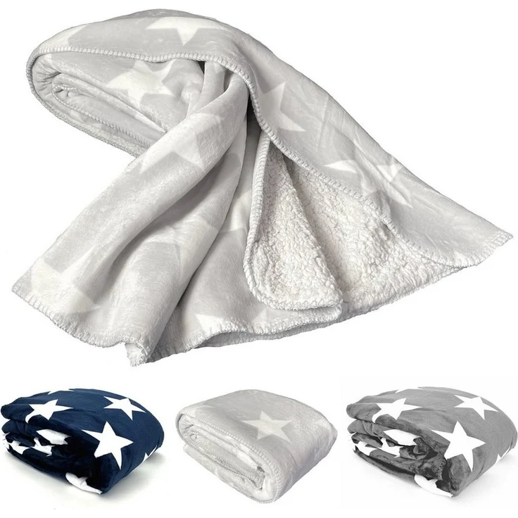 Wohndecke Dicke Soft Flanell Kuscheldecke Sterne Winterdecke, heimtexland, 150x200 I extra dick I warm I Sherpa Fell I kuschelig weich – Bild 1