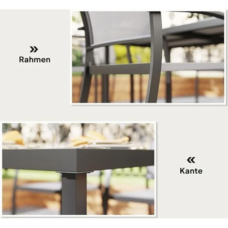 Outsunny Garten-Essgruppe für 6 Personen, Esstisch mit 6 Stapelbare Stühle, (Sitzgruppe, 7-tlg, Esszimmergruppe), mit Stahlgestell, für Terrasse, Balkon Grau – Bild 6