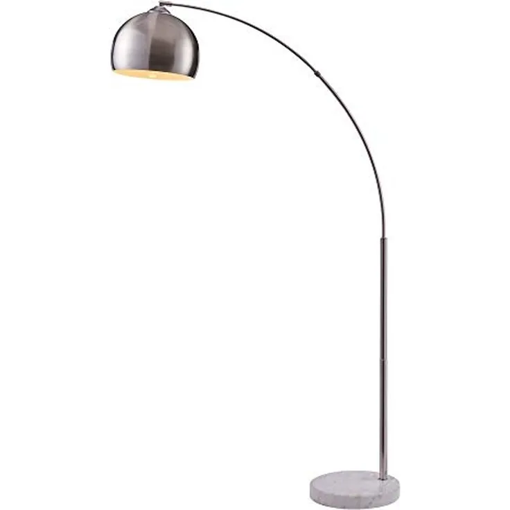 Teamson Home Bogenlampe Gebogene Stehlampe aus Metall mit Marmorimitat-Sockel grau