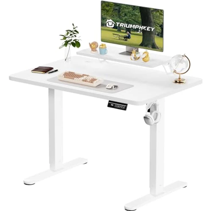 TRIUMPHKEY Höhenverstellbarer Schreibtisch mit Monitorständer 120x60 cm, Elektrisch Steh-Sitz Tisch, Computer-Schreibtisch, Standing Height Adjustable Desk,Weiß – Bild 2