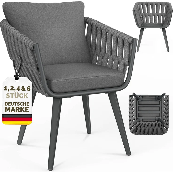 tillvex® Gartenstuhl 1 Stück Wetterfest mit Armlehne | Outdoor Stühle bis 160kg belastbar | Gartenstühle UV-beständig | Terrassenstuhl Sessel Gartenmöbel Terrasse Balkon Garten – Bild 2