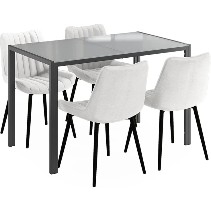 Esstisch Set Grand Grau 120 x 70 cm mit 4 Stühlen (Beige) Vicco – Bild 1